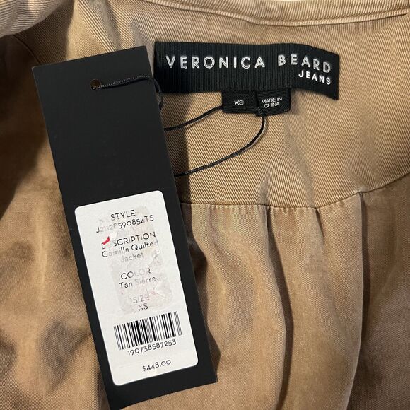 New  Veronica Beard Camilla Quilted Jacket Tan Sierra  XS  Puff Sleeve - Picture 7 of 12